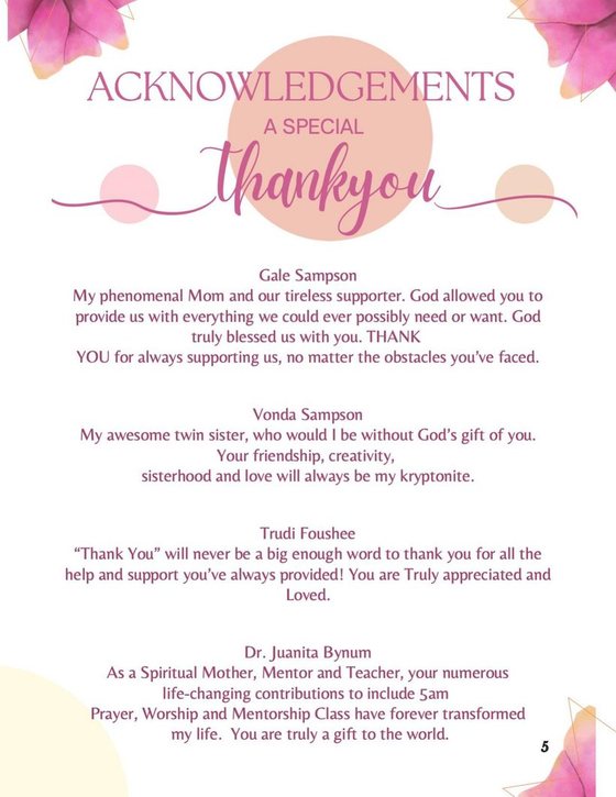 Page 5 &mdash; the Acknowledgements, a special thank you to the women who supported the work.